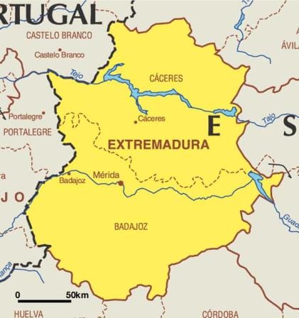 Mapa de Extremadura e información