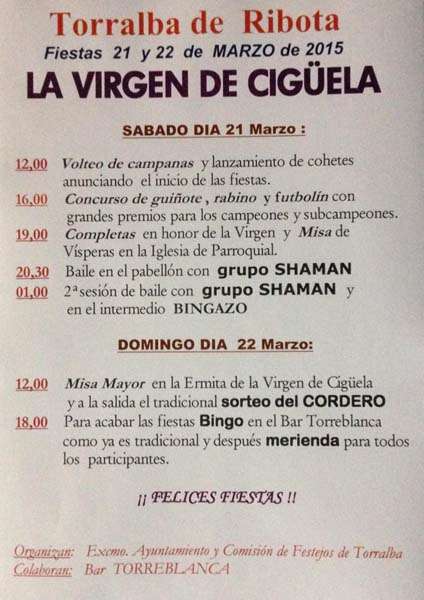 Calendario Fiesta 2015 Virgen de Cigüela